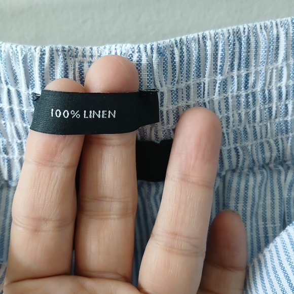 Tahari Size Medium Wide Leg‎ Pants Rope Belt Striped Ankle Length 100% Linen - Picture 11 of 14